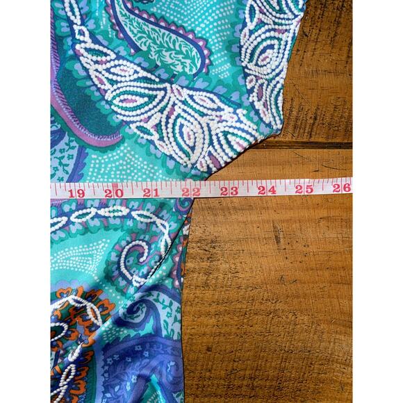 Womens Ruby Rd Knit Paisley Puff Print Front Tie‎ Detail Blue Purple Blouse M - Picture 6 of 7